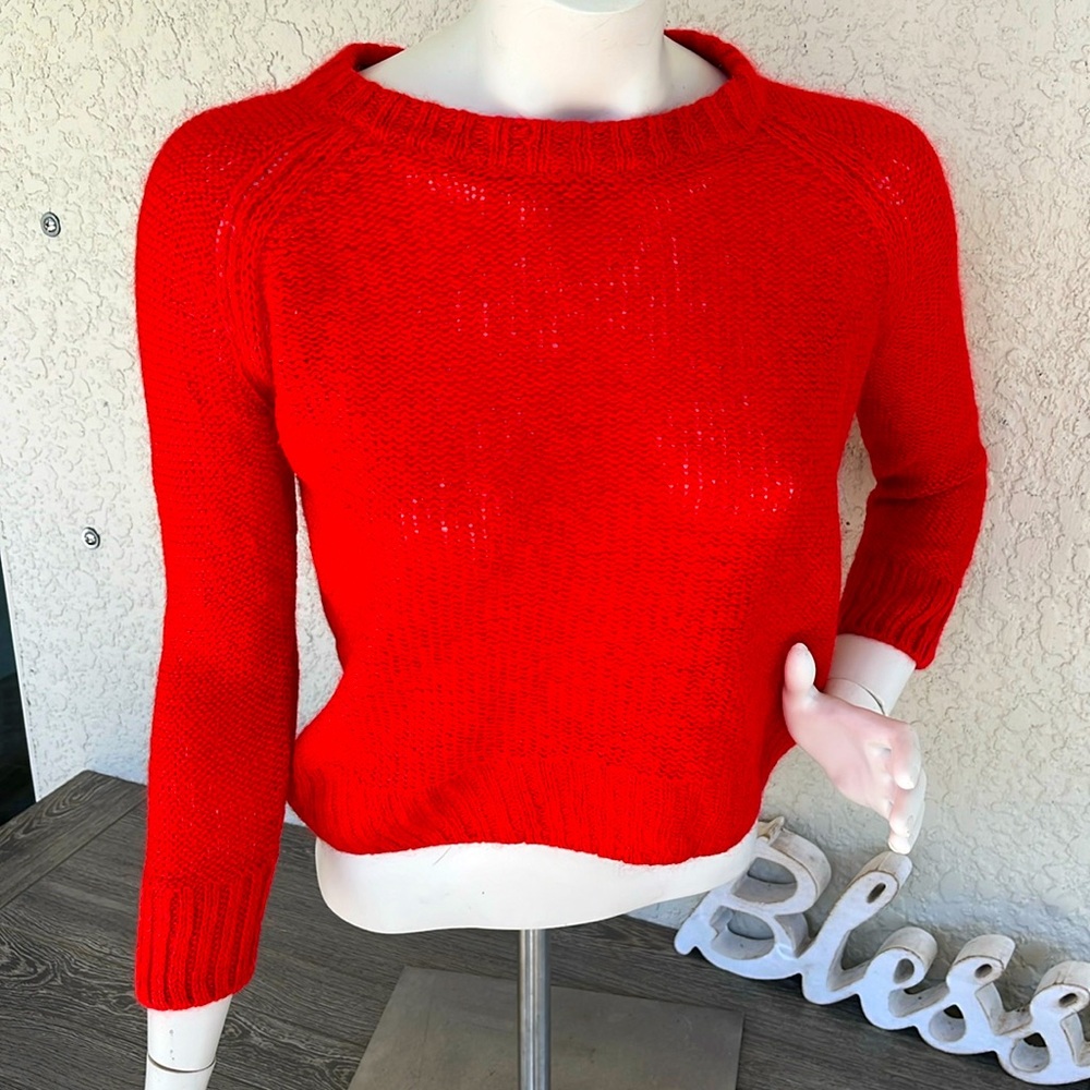H&M Mohair Blend Sweater Womens Small Red Pullover Long Sleeve Top
